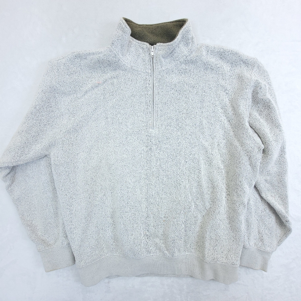 Orvis Mens Fleece Sherpa Lined Grey Pullover Quarter Zip Jacket Size Large